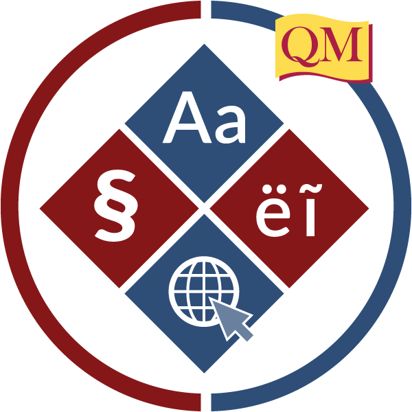Triangle with alternative text symbols, encased with a circle and QM logo mark