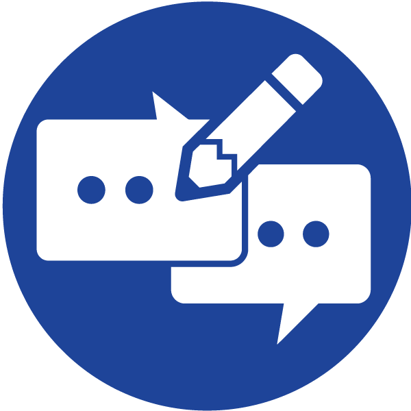The QM Internal Review icon, featuring a pencil superimposed over two speech bubbles