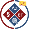 Triangle with alternative text symbols, encased with a circle and QM logo mark
